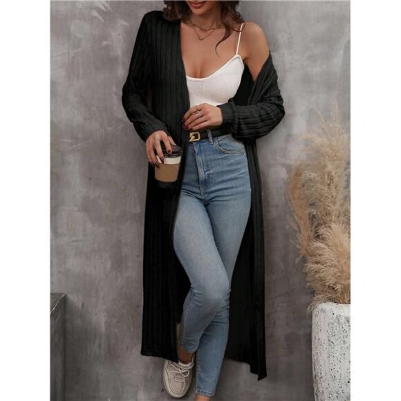 Women's Knitted Long Cardigan Coat With Pockets